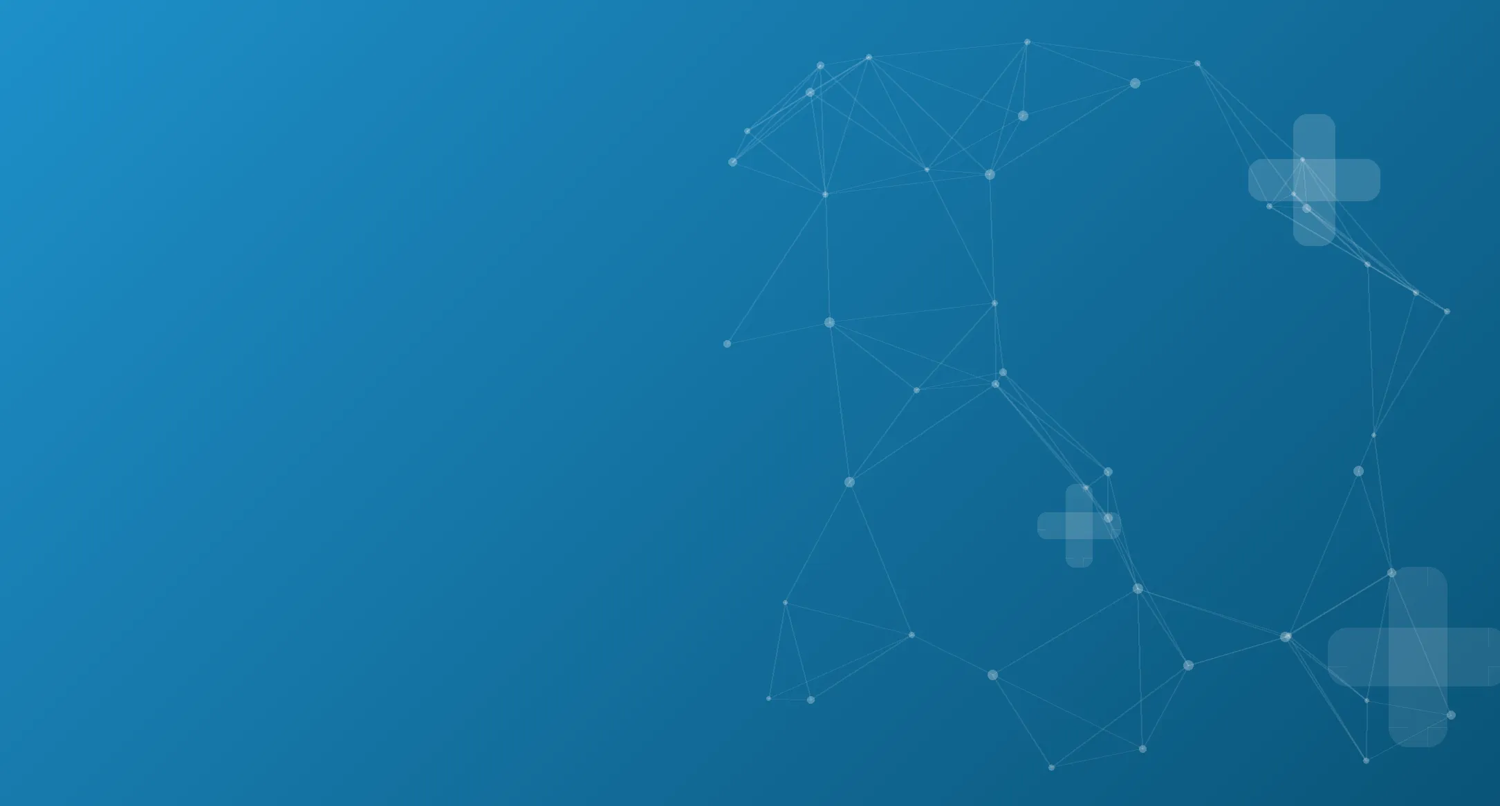 Abstrakte Grafik mit vernetzten Punkten und Plus-Symbolen in den Markenfarben der medienplus GmbH