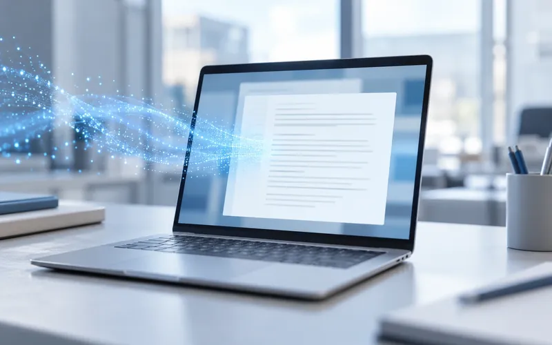 Laptop mit einer schlichten Textdatei als Sinnbild für eine llms.txt Datei