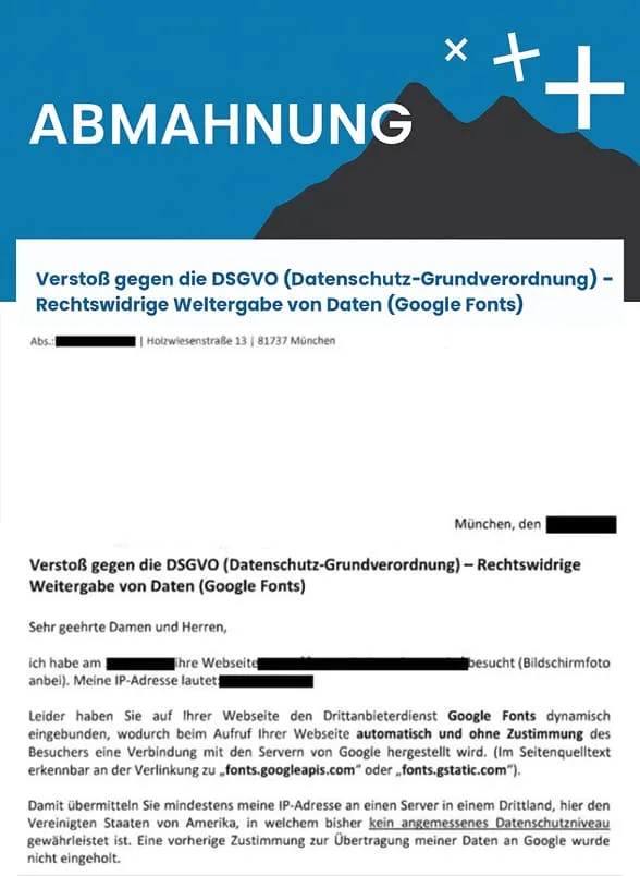 Abmahnung wegen Google Fonts - Muster